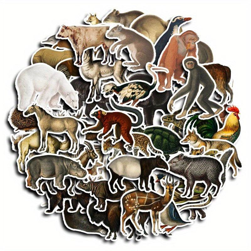 50pcs Retro Animal Vinyl Stickers For Water Bottle Laptops Phones