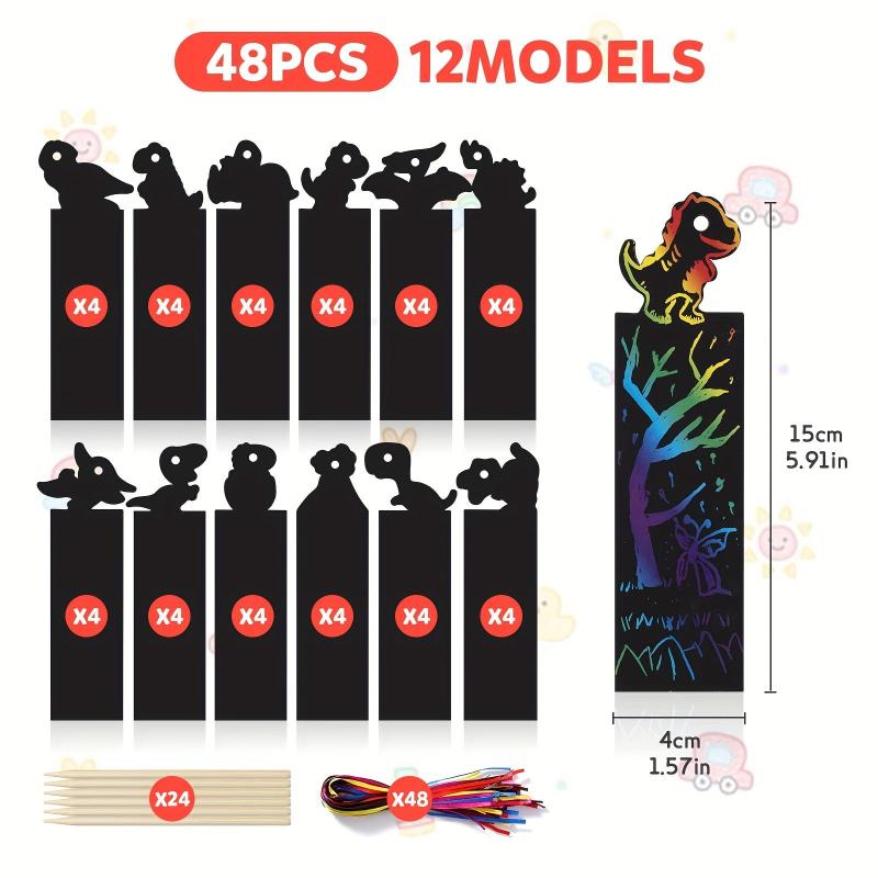 48pcs Dinosaur Bookmark Scratch off Set for Christmas Gift