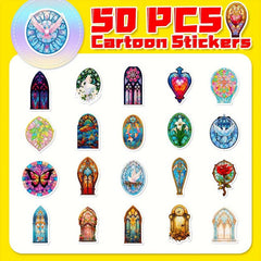 50pcs Blooming Baroque Window Stickers - Retro Objects Bohemian Flower Stickers