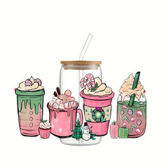 5pcs 16oz Christmas Pattern UV DTF Cup Transfer Stickers