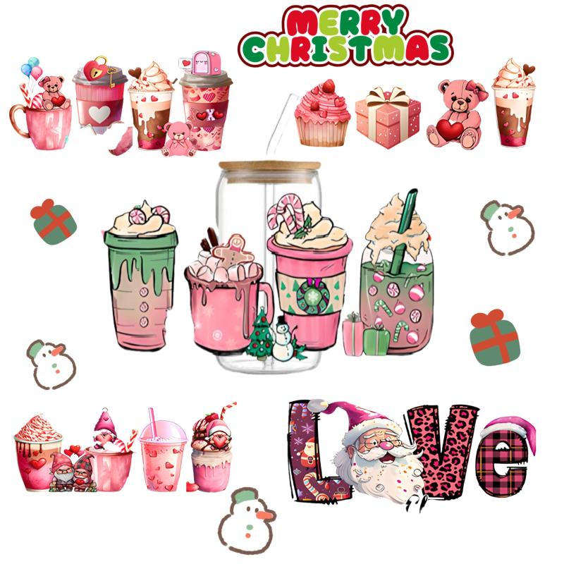 5pcs 16oz Christmas Pattern UV DTF Cup Transfer Stickers