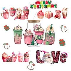 5pcs 16oz Christmas Pattern UV DTF Cup Transfer Stickers