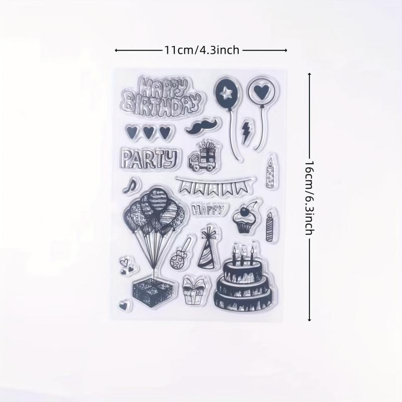 Happy Birthday Balloons Cake Stamp Holiday Card Decoration DIY Scrapbook