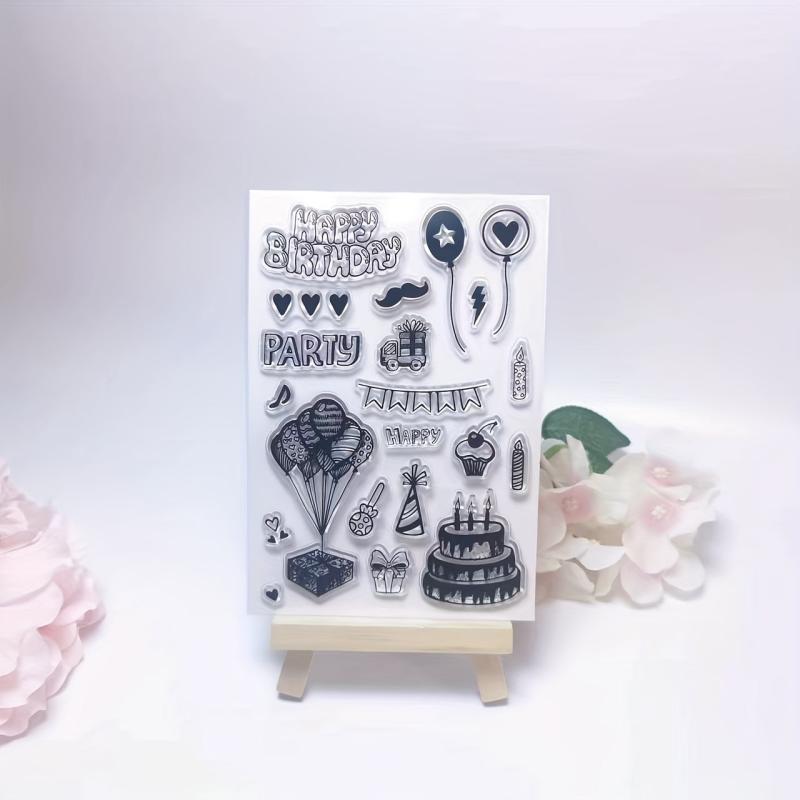 Happy Birthday Balloons Cake Stamp Holiday Card Decoration DIY Scrapbook