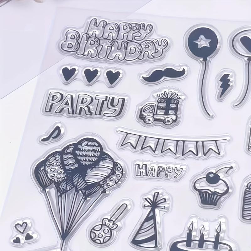 Happy Birthday Balloons Cake Stamp Holiday Card Decoration DIY Scrapbook