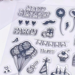 Happy Birthday Balloons Cake Stamp Holiday Card Decoration DIY Scrapbook