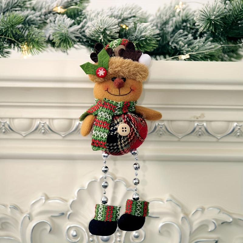 Plaid Bead Leg Pendant Doll Christmas Window Decoration