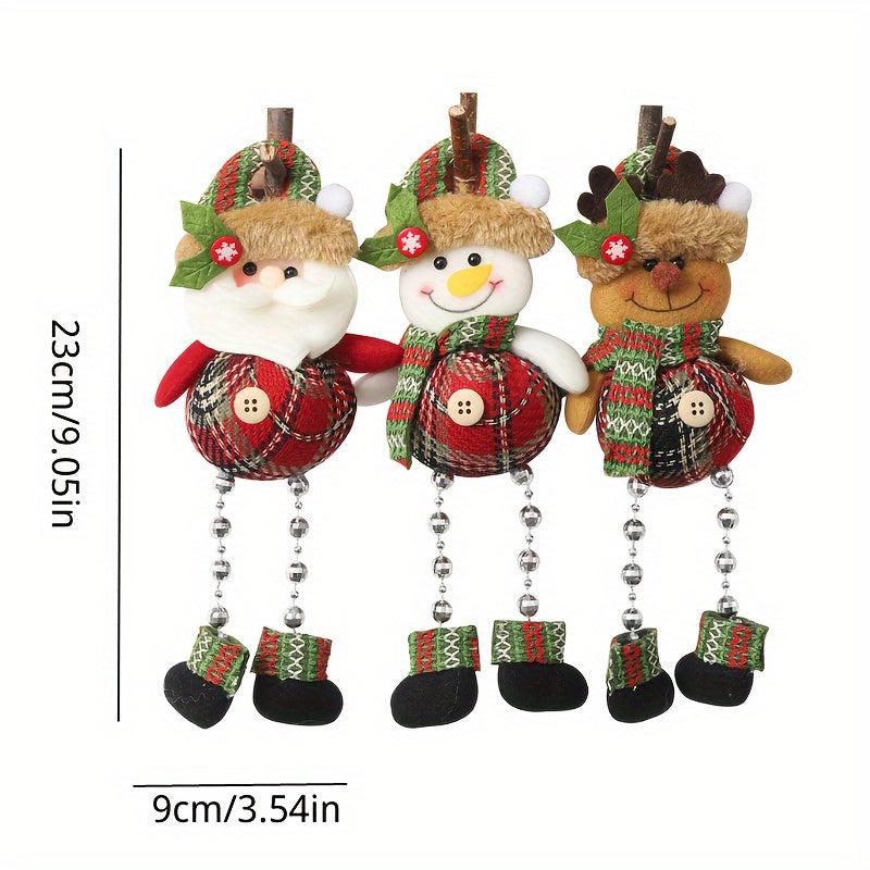 Plaid Bead Leg Pendant Doll Christmas Window Decoration