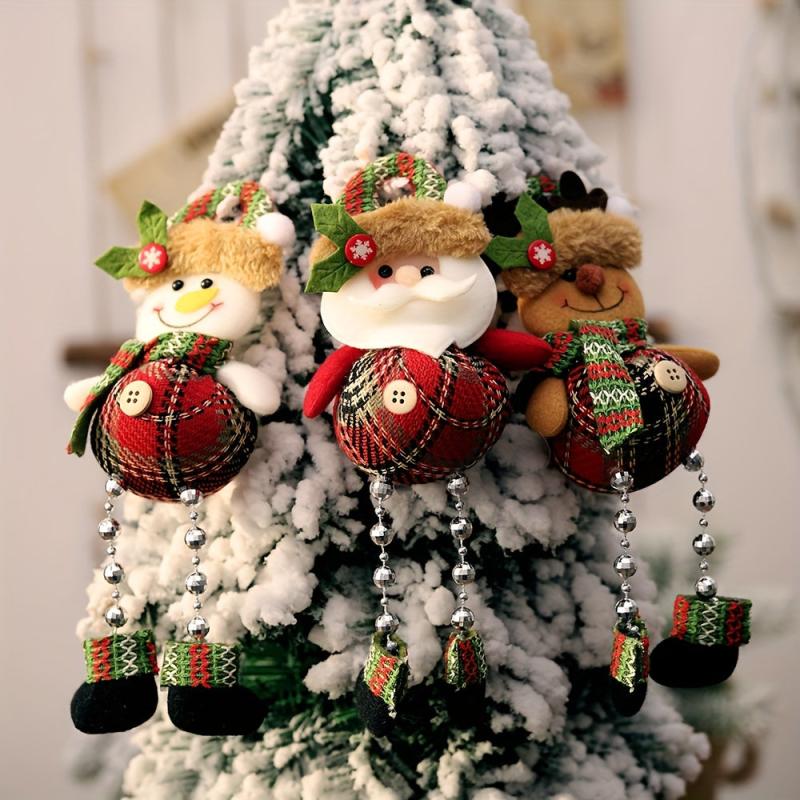 Plaid Bead Leg Pendant Doll Christmas Window Decoration