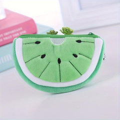 Fruit Cartoon Plush Storage Bag Watermelon Design Half Round Key Wallet