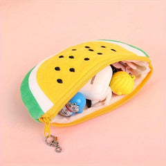 Fruit Cartoon Plush Storage Bag Watermelon Design Half Round Key Wallet