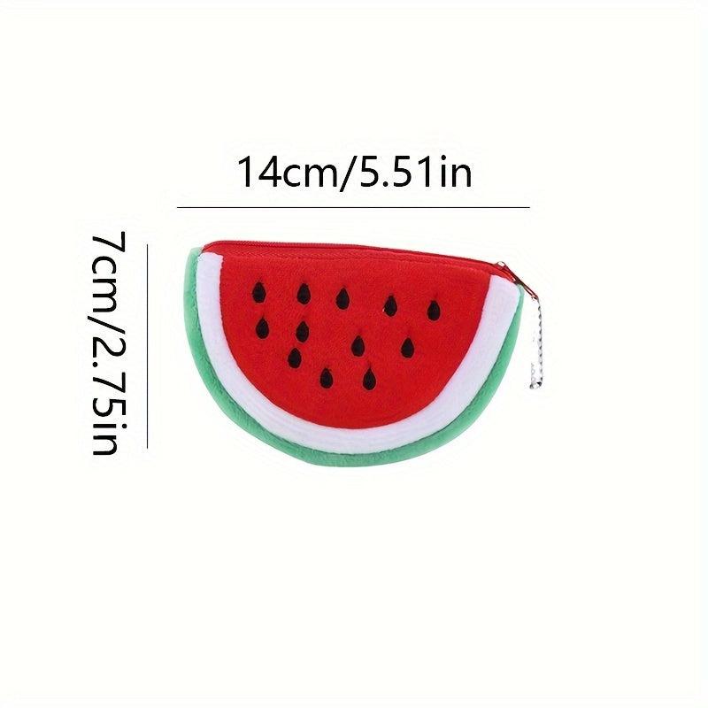 Fruit Cartoon Plush Storage Bag Watermelon Design Half Round Key Wallet