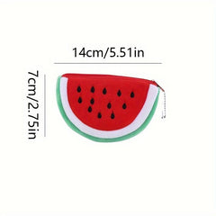 Fruit Cartoon Plush Storage Bag Watermelon Design Half Round Key Wallet