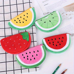 Fruit Cartoon Plush Storage Bag Watermelon Design Half Round Key Wallet