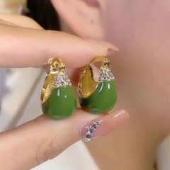 Green Crystal Inlaid C Earrings High-end Fashion Jewelry