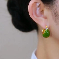 Green Crystal Inlaid C Earrings High-end Fashion Jewelry