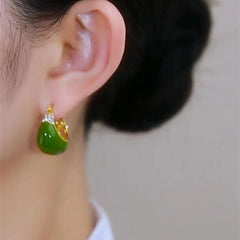 Green Crystal Inlaid C Earrings High-end Fashion Jewelry