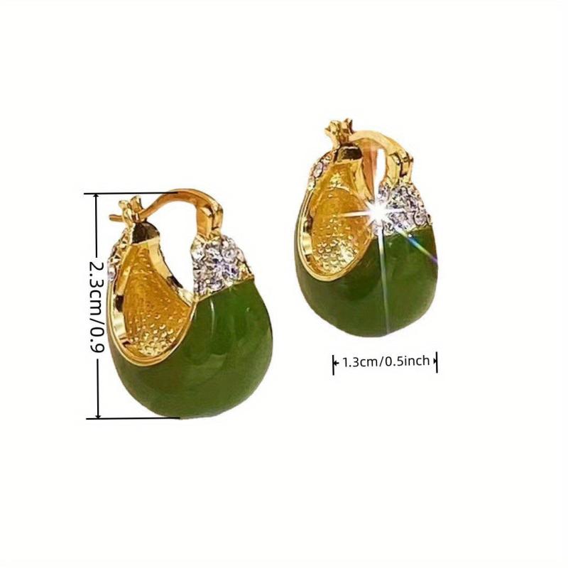 Green Crystal Inlaid C Earrings High-end Fashion Jewelry