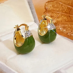 Green Crystal Inlaid C Earrings High-end Fashion Jewelry