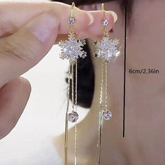 Snowflake Zircon Long Chain Dangle Earrings - Retro Party Jewelry
