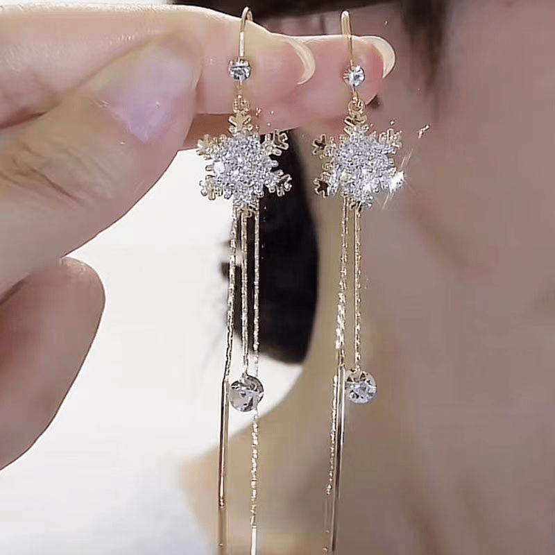 Snowflake Zircon Long Chain Dangle Earrings - Retro Party Jewelry