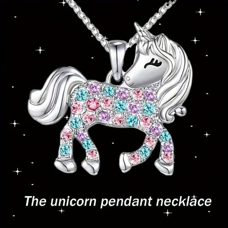 1pc Unicorn Pendant Necklace Colorful Charm Jewelry Party Holiday Gift