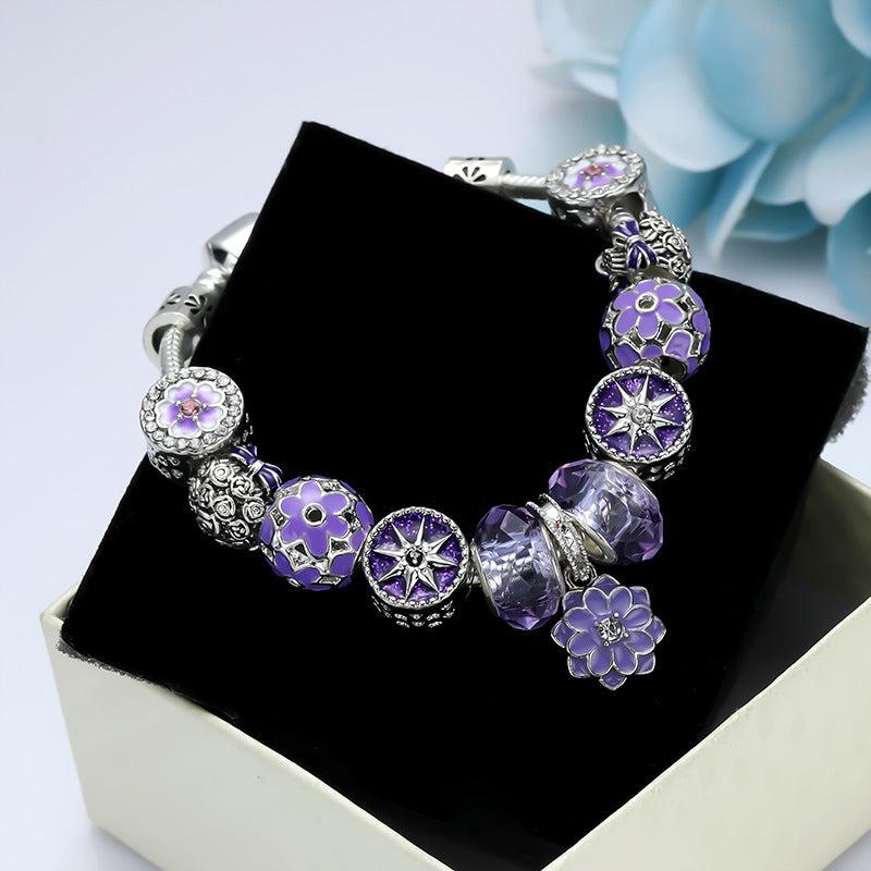 Purple Daisy Bracelet with Charms & Stone Beads