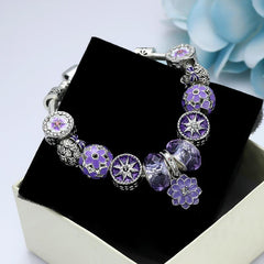 Purple Daisy Bracelet with Charms & Stone Beads