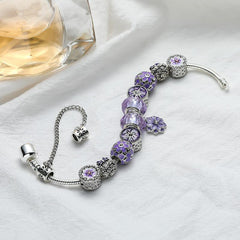 Purple Daisy Bracelet with Charms & Stone Beads