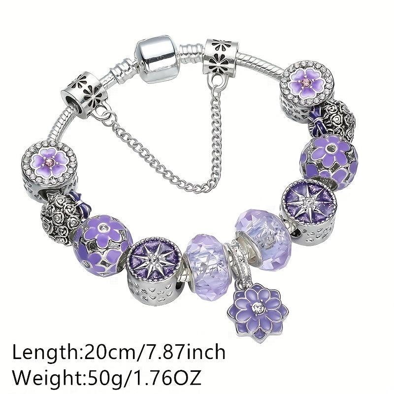Purple Daisy Bracelet with Charms & Stone Beads
