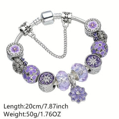 Purple Daisy Bracelet with Charms & Stone Beads