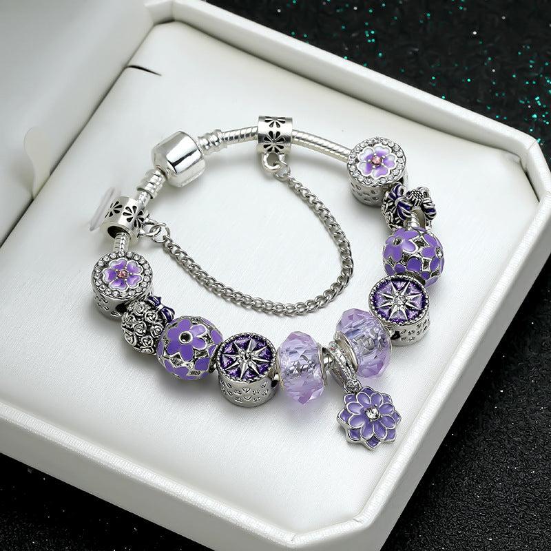 Purple Daisy Bracelet with Charms & Stone Beads