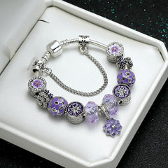 Purple Daisy Bracelet with Charms & Stone Beads