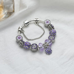 Purple Daisy Bracelet with Charms & Stone Beads