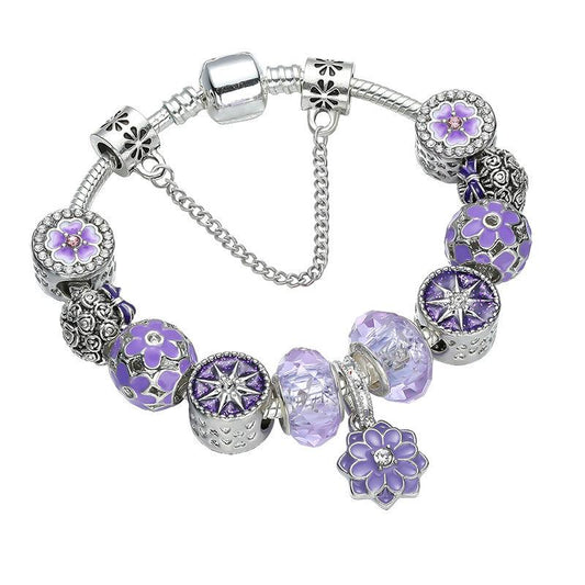 Purple Daisy Bracelet with Charms & Stone Beads