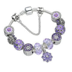 Purple Daisy Bracelet with Charms & Stone Beads