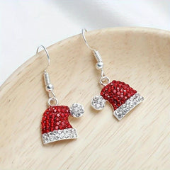 Christmas Hat Zircon Stud Earrings Party Jewelry Gift For Women Mom Friends