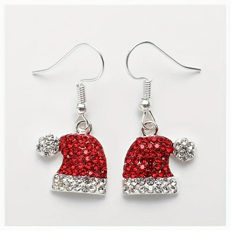 Christmas Hat Zircon Stud Earrings Party Jewelry Gift For Women Mom Friends