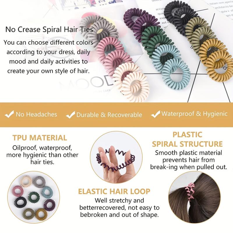 5 Pcs Women Elastic Hair Ties Spiral Ponytail Hair Band No Crease