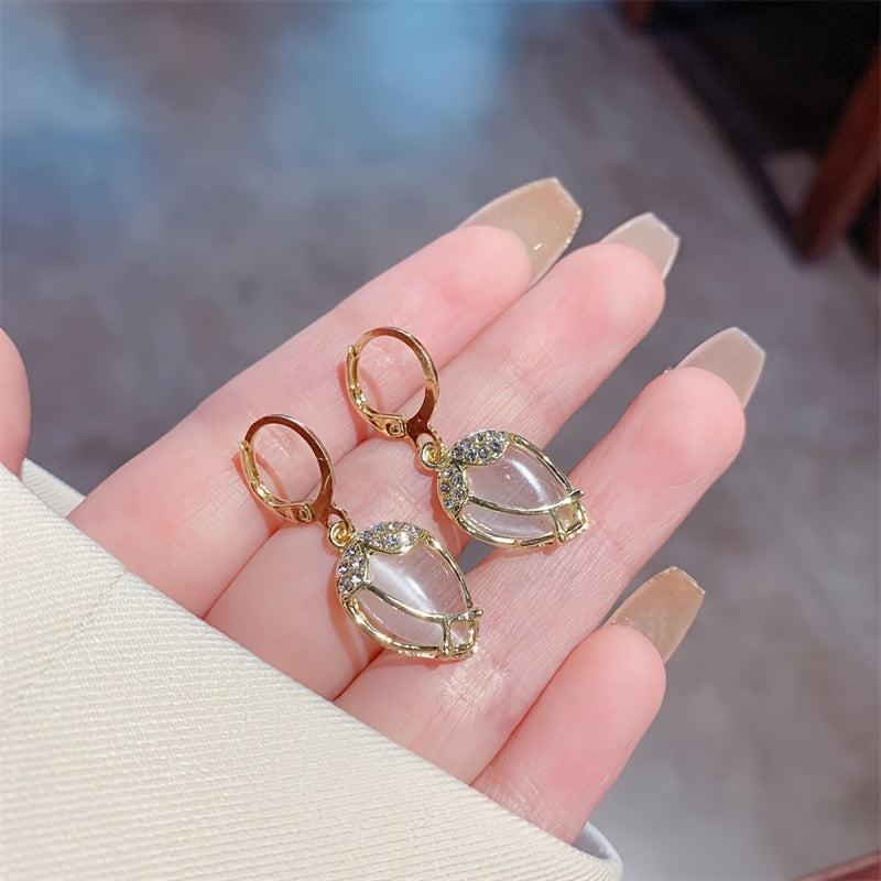 Opal Stone Tulip Flower Earrings for Women