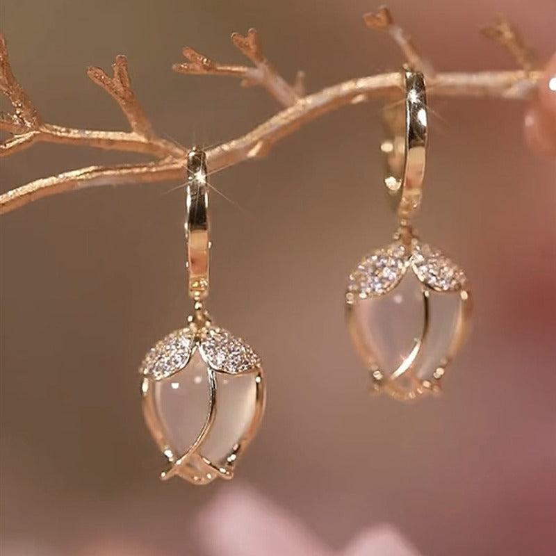 Opal Stone Tulip Flower Earrings for Women