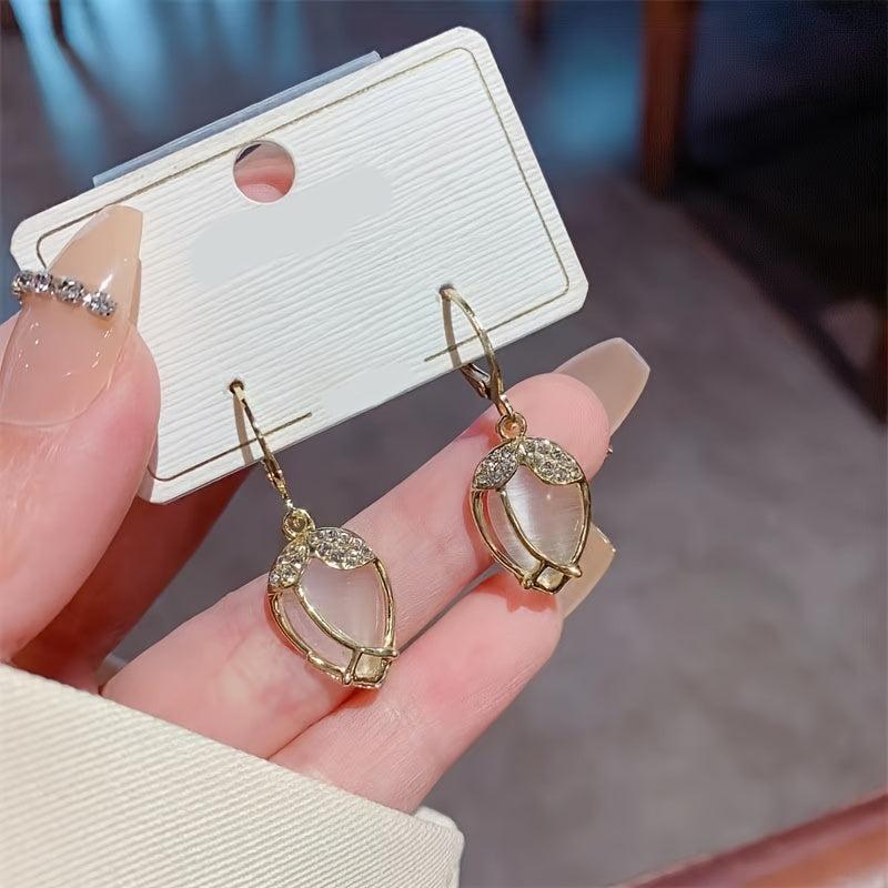 Opal Stone Tulip Flower Earrings for Women