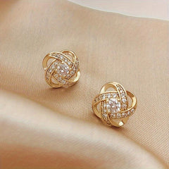Sparkling Rhinestone Knot Stud Earrings Party Jewelry Gift For Women