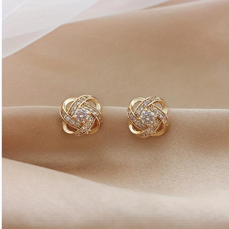 Sparkling Rhinestone Knot Stud Earrings Party Jewelry Gift For Women