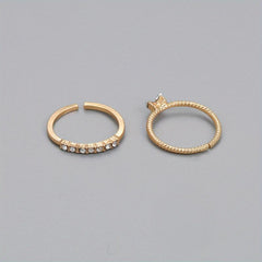 Women Artificial Diamond Open Heart Ring Golden and Silvery