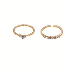 Women Artificial Diamond Open Heart Ring Golden and Silvery