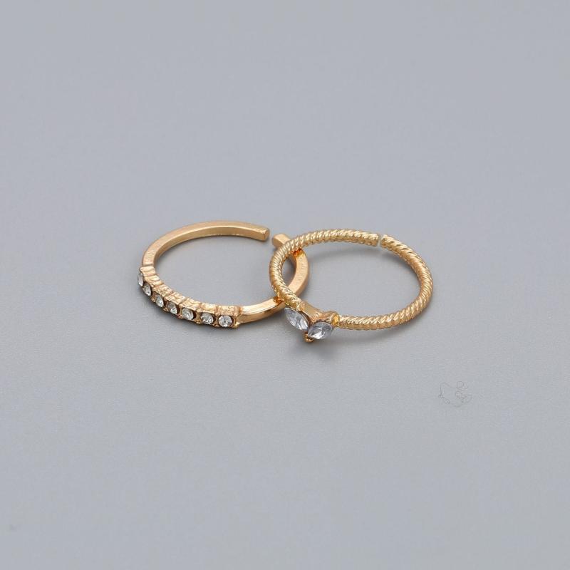 Women Artificial Diamond Open Heart Ring Golden and Silvery