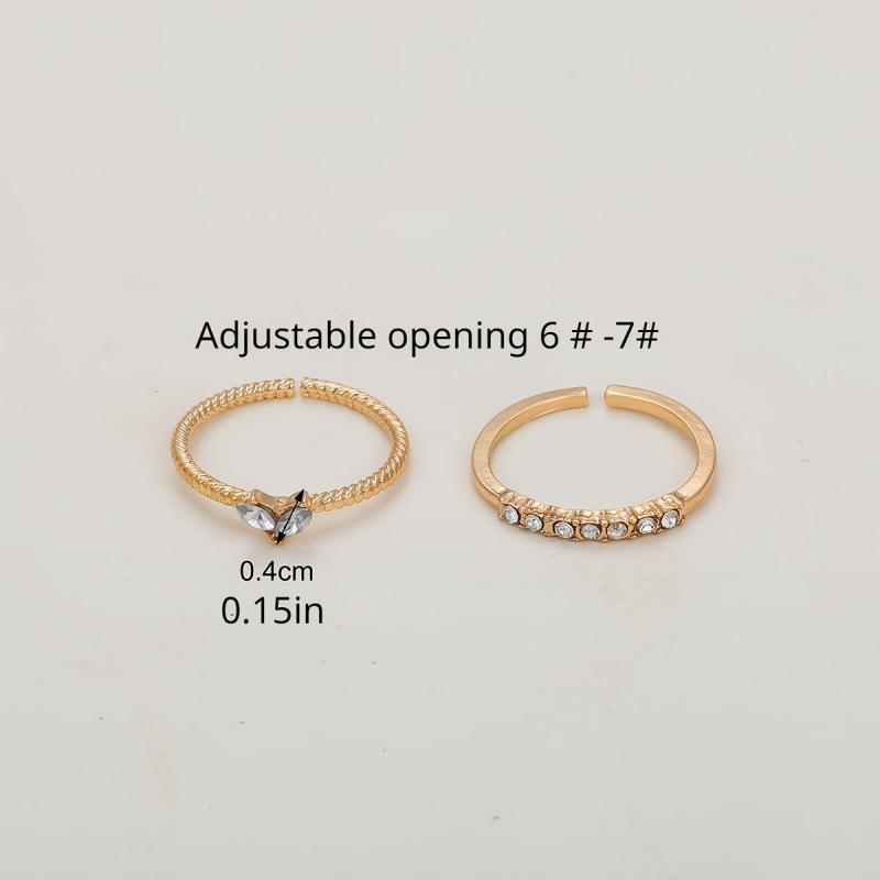 Women Artificial Diamond Open Heart Ring Golden and Silvery