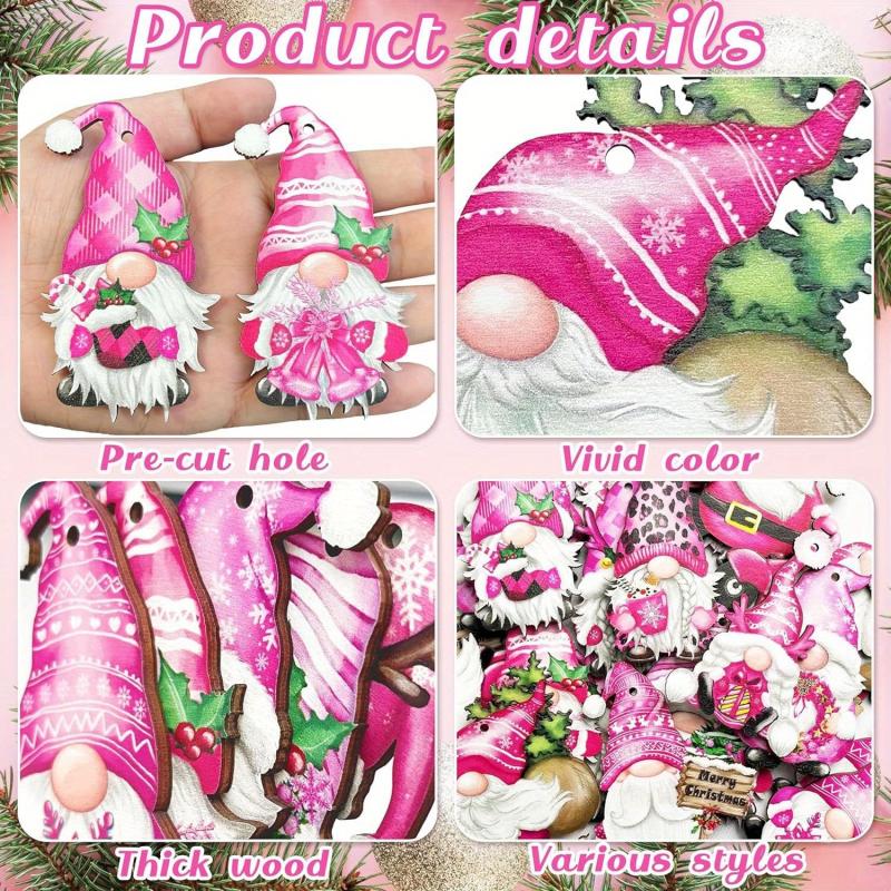 24pcs Pink Dwarf Wooden Hanging Set Christmas Decoration
