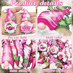 24pcs Pink Dwarf Wooden Hanging Set Christmas Decoration